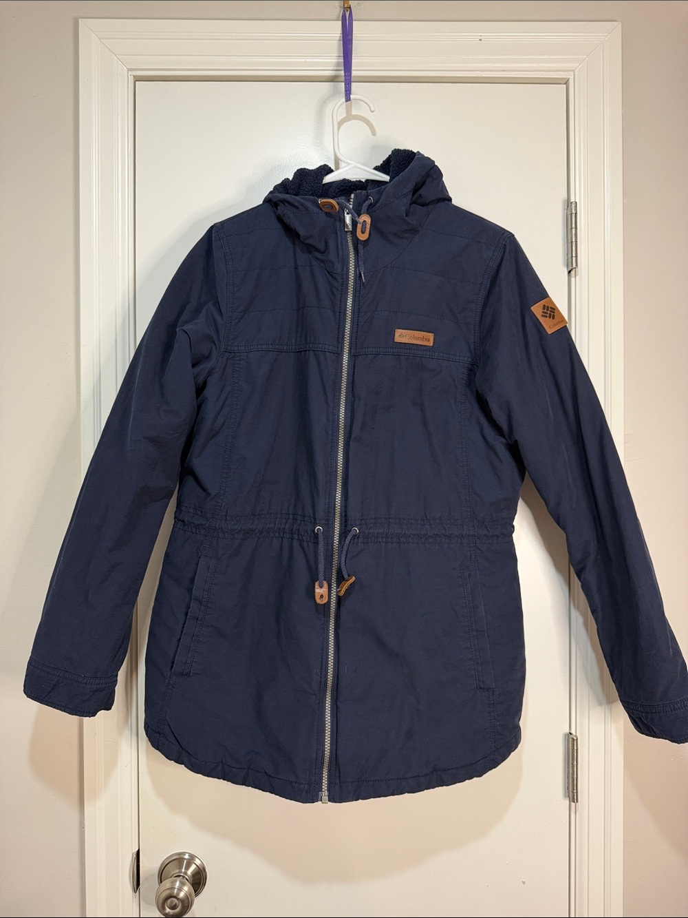 Columbia Navy Hooded jacket with Faux-Sherpa Lining